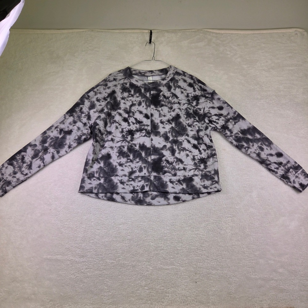 Yogasmoga Womens Large Tie Dye Sweatshirt Black White Crew Neck Pullover 3908